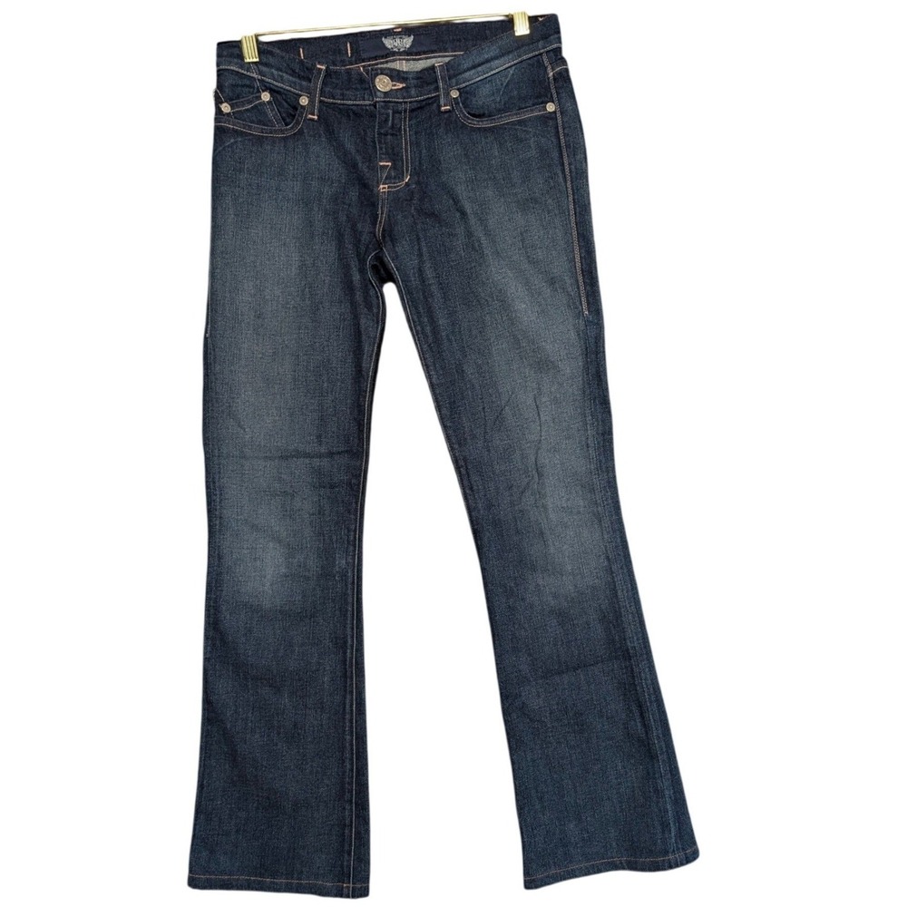 Rock & Republic Womens 32W/33L Dark Wash Low Rise Jeans Embroidered R Logo